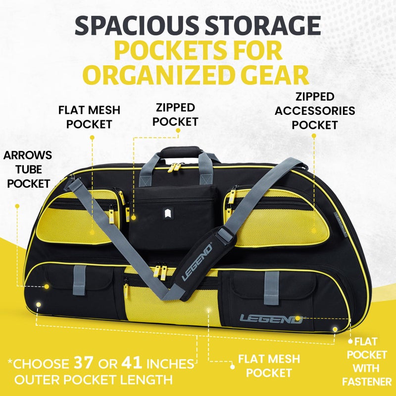 Legend Apollo Soft Bow Case for Compound Bow - Compound Bow Case with Multiple Storage & Foam Padding, Lightweight Bow and Arrow Case for Archery Accessories, Premium Bow Bag - 40" Black/Yellow - Image 2